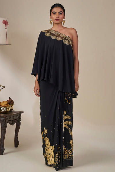 Masaba Black embroidered printed foil print skirt set MASAAUG26D151206
