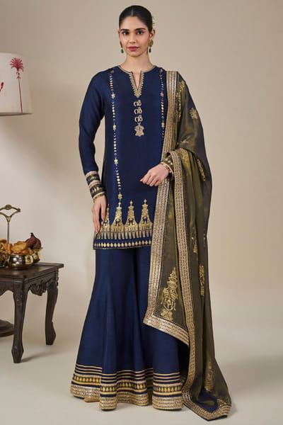 Masaba Midnight blue hand embroidered sharara set MASAAUG26D151216