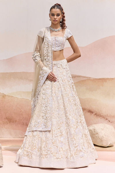 Gold floral applique lehenga set