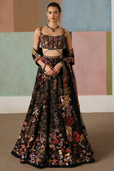 Mishru Black embroidered corset lehenga set MISJAN26D136918