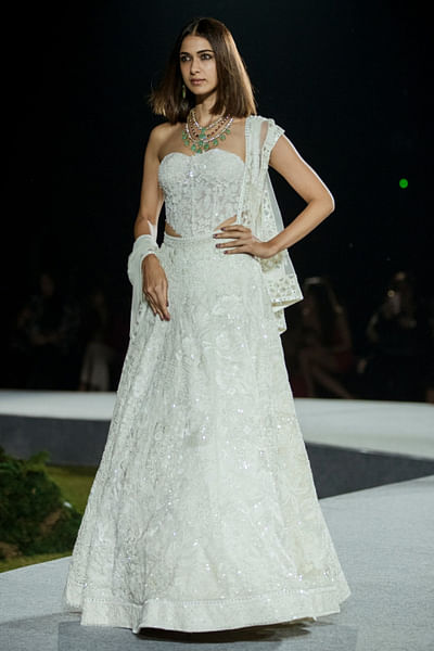 Ivory tonal floral embroidered lehenga set