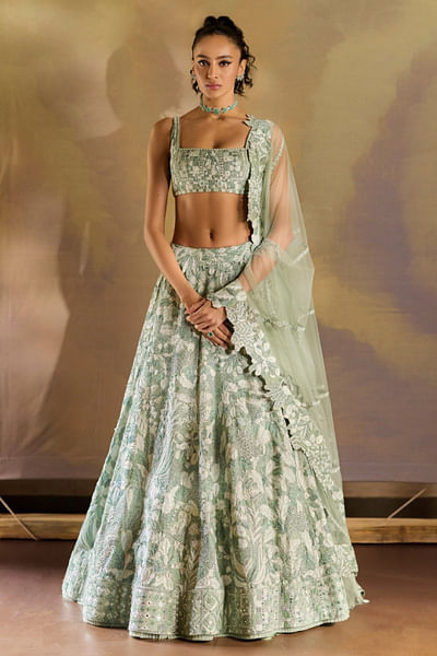 Mint leaf appliqued lehenga set