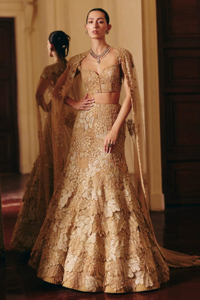 Gold embroidered skirt set