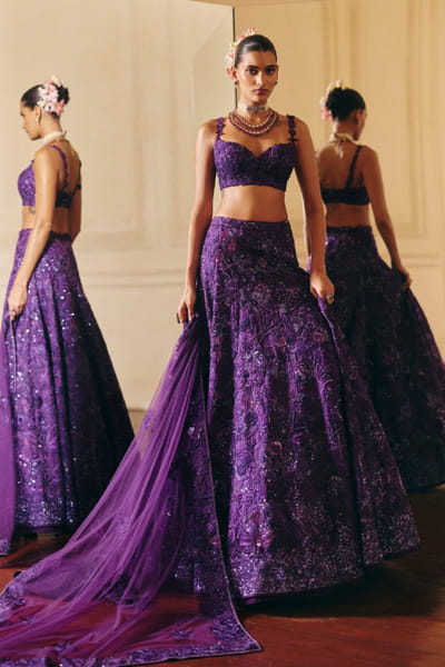 Purple floral embroidered lehenga set