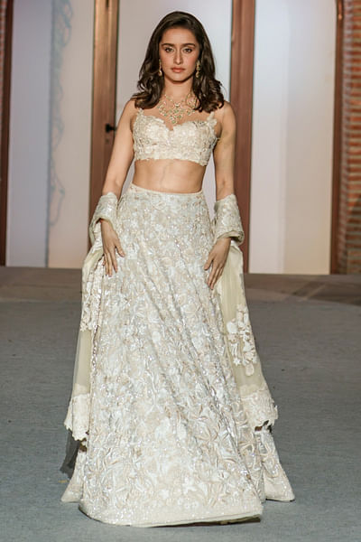 Ivory floral and sequin embroidery lehenga set