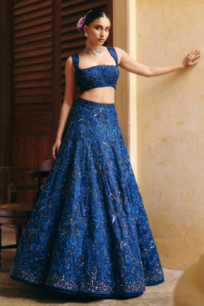 Navy floral embroidered lehenga set