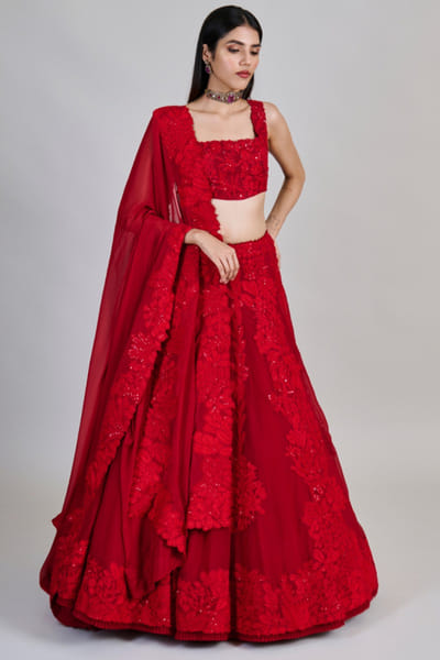 Mishru Red leaf tonal embroidered lehenga set MISJAN26D136867