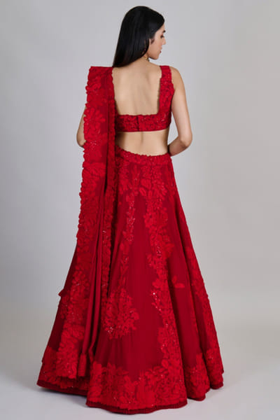 Mishru Red leaf tonal embroidered lehenga set MISJAN26D136867