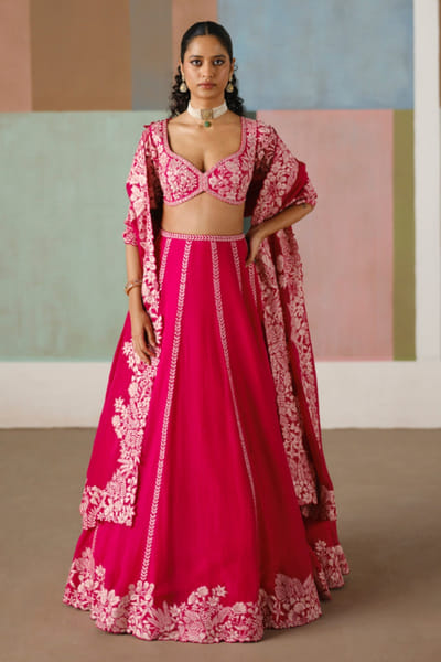 Fuchsia embroidered lehenga set