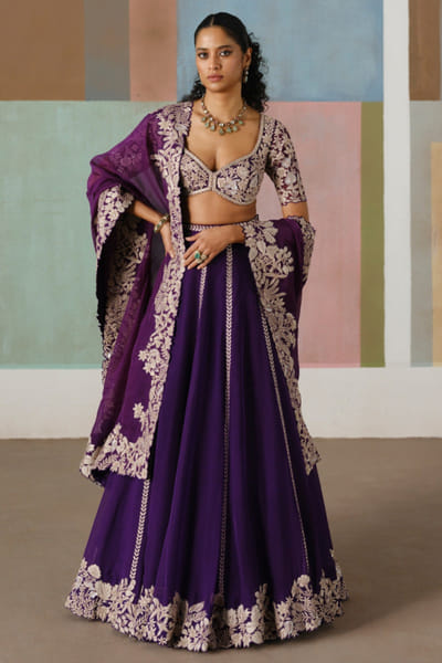 Purple embroidered lehenga set