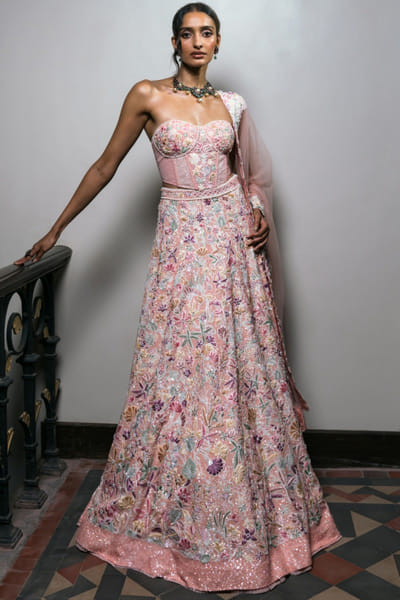 Mishru Blush pink embroidered corset lehenga set MISSEP25D134778