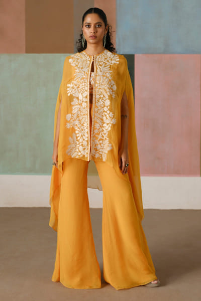 Tangerine embroidered cape set
