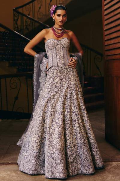 Gunmetal floral embroidered lehenga set