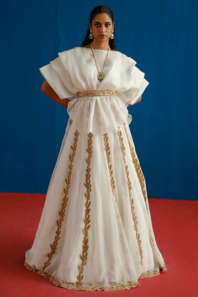 Ivory embroidered skirt set