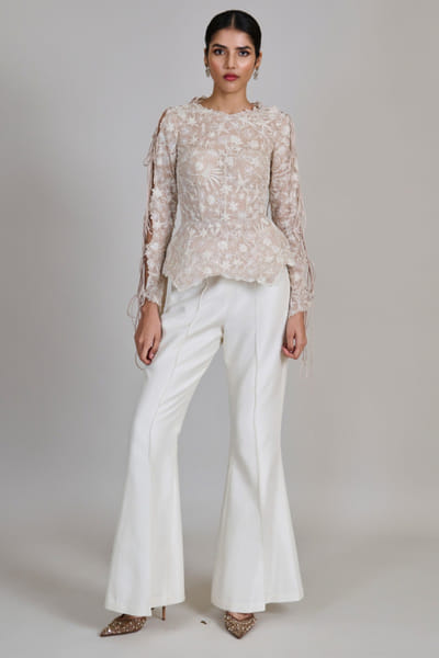 Champagne and ivory embroidered co-ord set