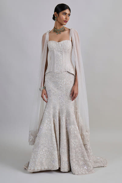 Ivory embroidered corset and lehenga set