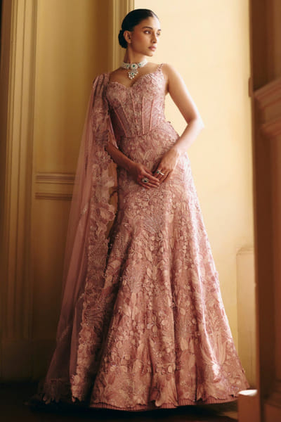 Pink embroidered lehenga set