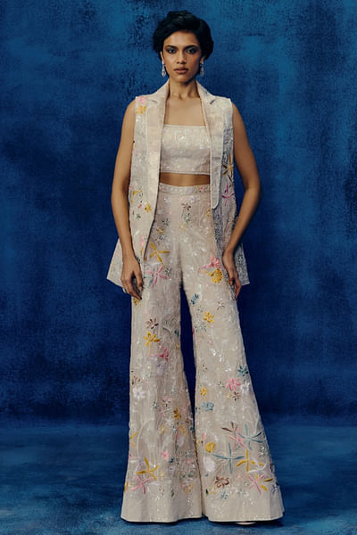 Champagne floral embroidered blazer set