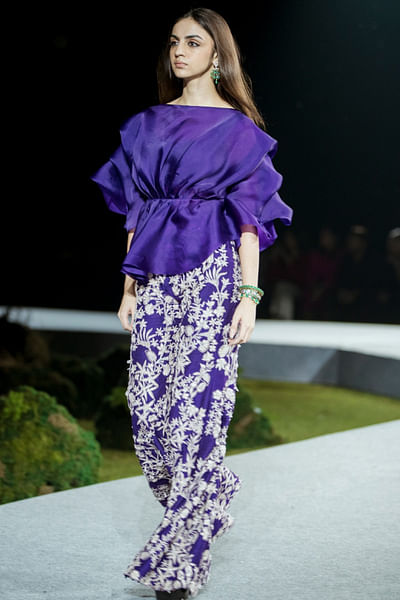 Purple floral embroidered co-ord set