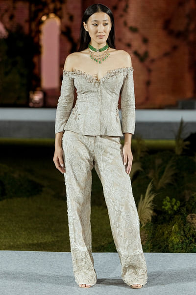 Champagne tonal floral embroidered co-ord set