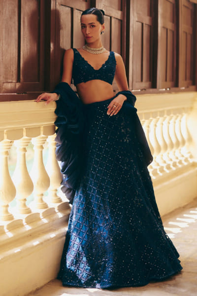 Navy tropical embroidered lehenga set