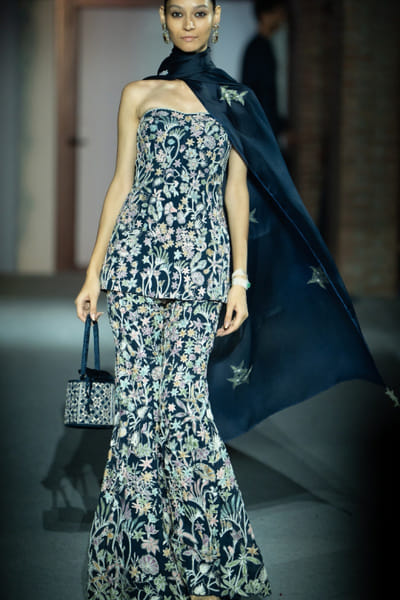 Navy blue floral embroidered co-ord set