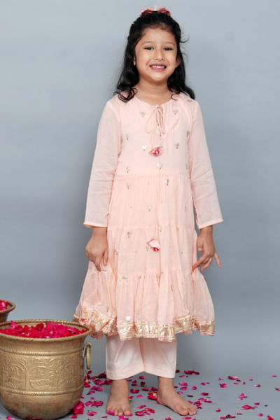 Peach heart gota embroidered anarkali set