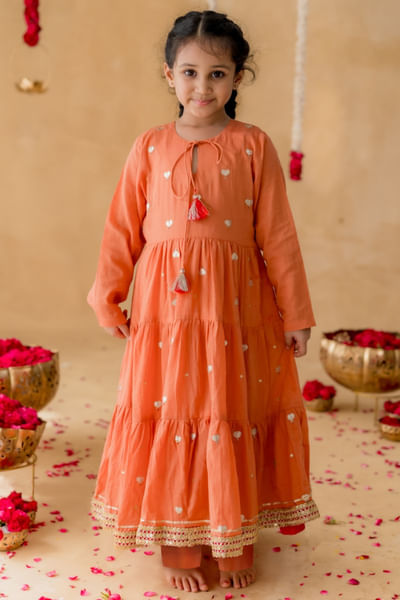 Orange heart gota embroidered anarkali set