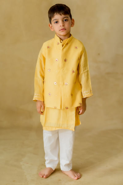 Yellow gota patti embroidered jacket kurta set