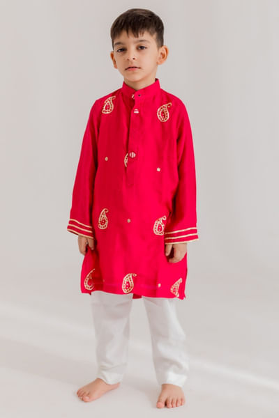 Pink paisley gota patti embroidered kurta set