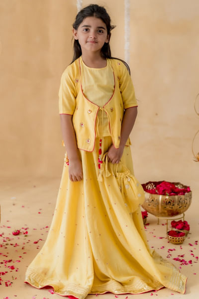 Yellow star gota patti embroidered lehenga set