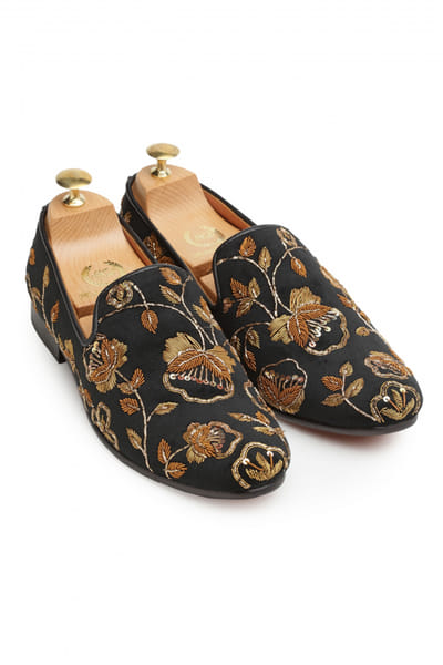 Modello Domani Black flora slip-ons MDOAPR009