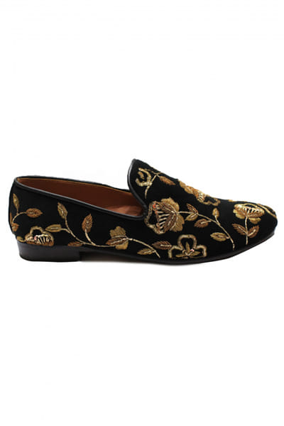 Modello Domani Black flora slip-ons MDOAPR009