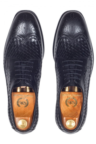 Modello Domani Black woven leather Oxfords MDOJAN2318