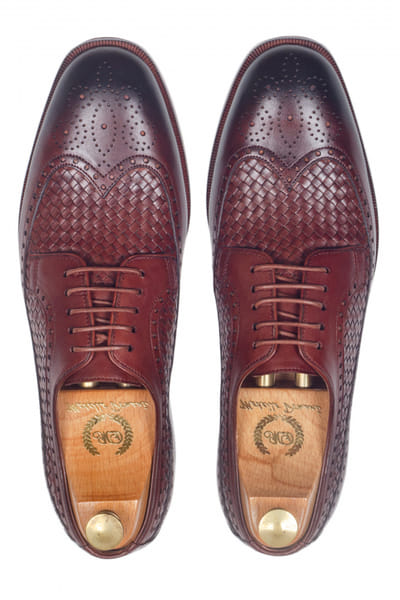 Modello Domani Brown woven leather Oxfords MDOJAN2319