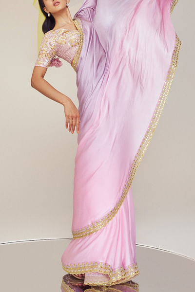 Lilac and lavender ombre embroidered sari set