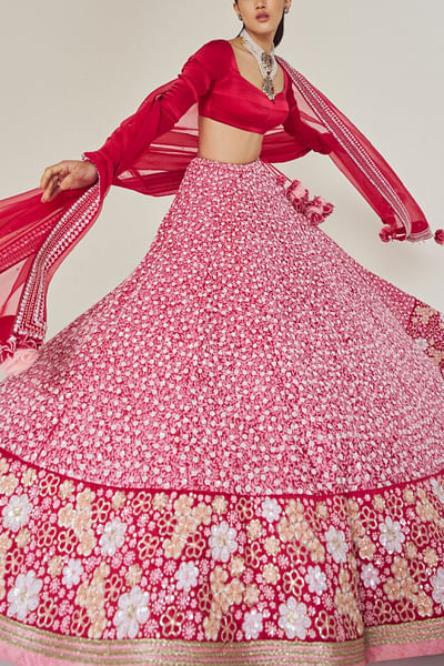Ruby red floral embroidered lehenga set
