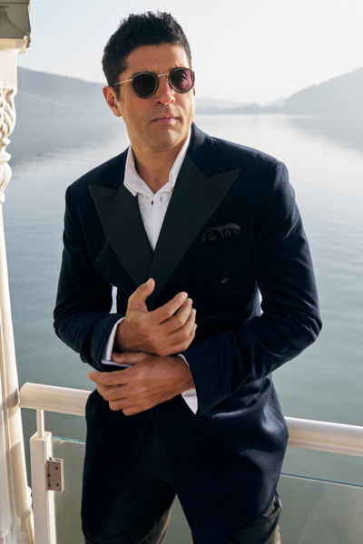 Navy blue double-breasted velvet tuxedo set