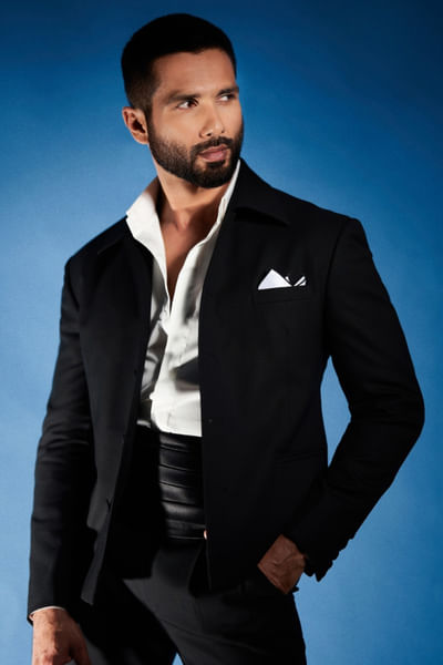 Black worsted wool open jacket