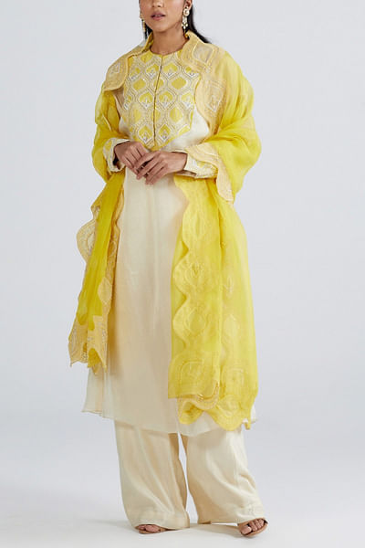 Ecru embroidered kurta set