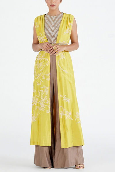 Lime embroidered jacket set