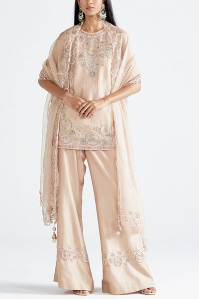 Nude pink embroidered kurta set