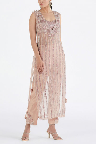 Embroidered silk organza kurta set
