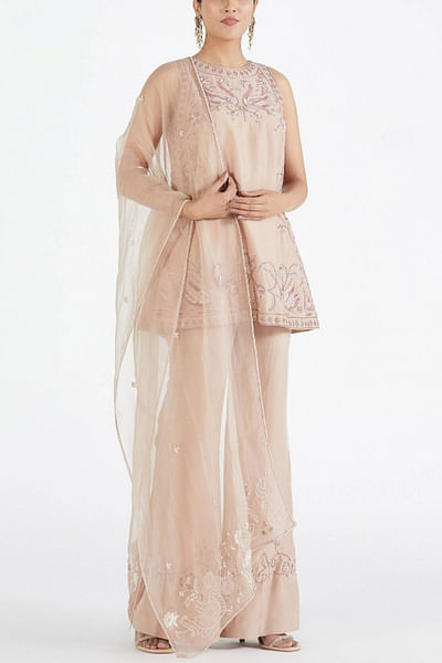 Nude pink embroidered kurta set