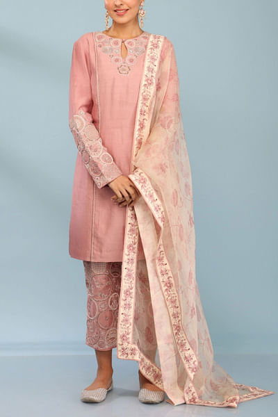 Light pink silk chanderi kurta set