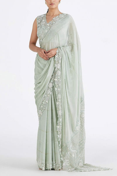 Pista green chiffon sari set