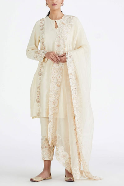 Ecru embroidered kurta set
