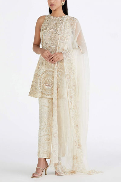 Ecru embroidered kurta set