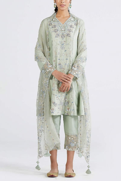 Pista green chanderi kurta set