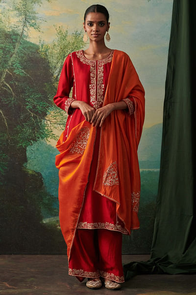 Orange marodi embroidered dupatta
